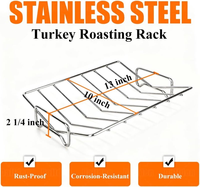 Dallden Turkey Roasting Rack Stainless Steel 13"×10" V-Shaped Racks for Grilling Smoking Broiling Chicken Bird Pork Tenderloin Oven Smoker Cooking Rack for Roasting Pan - Image 2
